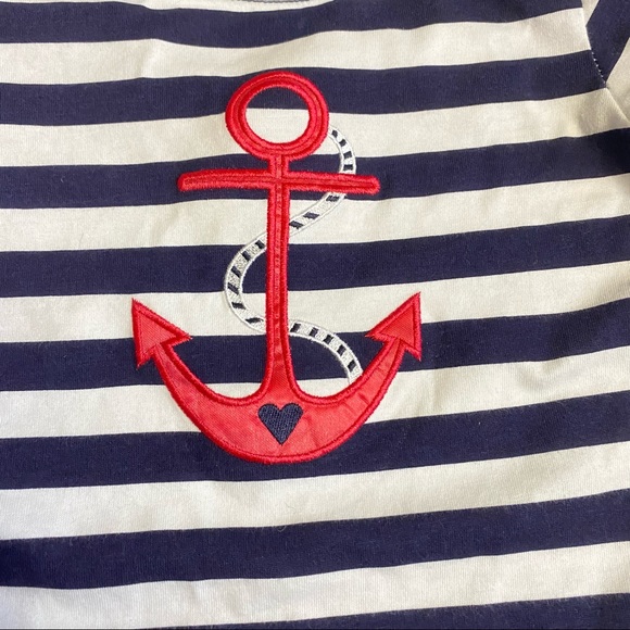 Girls Nautical Blue White Stripe Ruffle Sleeve T-Shirt Top- size 5 - Picture 2 of 6